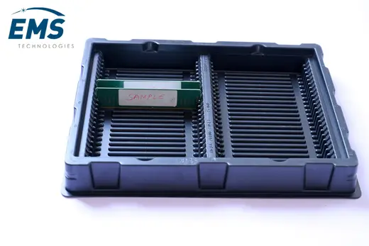 Black HIPS conductive thermoformed ESD tray for secure component storage and transport, EMS Technologies