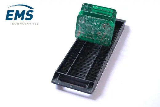 Black HIPS conductive thermoformed ESD tray for secure component storage and transport, EMS Technologies
