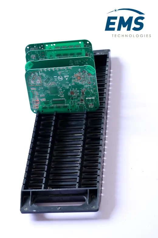 Black HIPS conductive thermoformed ESD tray for secure component storage and transport, EMS Technologies