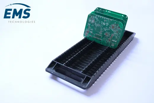 Black HIPS conductive thermoformed ESD tray for secure component storage and transport, EMS Technologies
