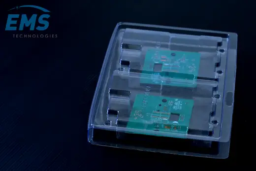 Clear PET thermoformed ESD tray for secure component storage and transport, EMS Technologies
