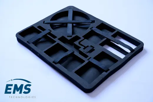 EVA conductive foam tray for ESD-safe component storage and transport, EMS Technologies