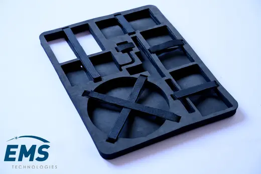 EVA conductive foam tray for ESD-safe component storage and transport, EMS Technologies
