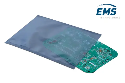 Metallised static shielding bag with PCB forming a Faraday cage, EMS Technologies